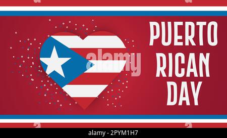 Puerto-Ricanischer Tag. Landesweite frohe Feiertage. Puerto-Rico-Flagge mit herzförmigem Posterdesign. Stock Vektor