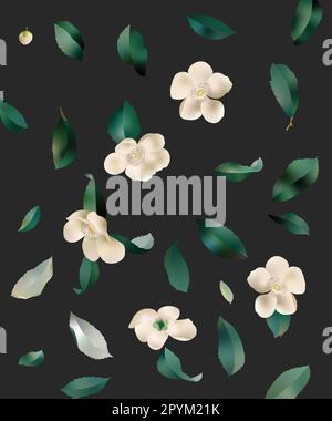 digitale vektordarstellung weißer Blumenmuster mit nahtlosen Blättern Stock Vektor
