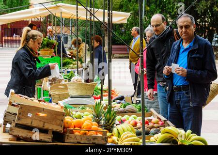 Mercado ecologico al Aire Libre, Plaza de Patins-plaza Bisbe Berenguer de Palou -. Palma. Mallorca Islas Baleares. Spanien. Stockfoto