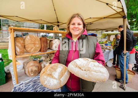 Mercado ecologico al Aire Libre, Plaza de Patins-plaza Bisbe Berenguer de Palou -. Palma. Mallorca Islas Baleares. Spanien. Stockfoto