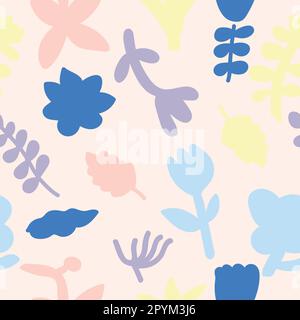 Abstrakte Blumenformen nahtloses Muster. Coole, flippige Blumen im modischen Retro-90s-Cartoon-Stil. Stock Vektor