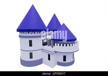 ilustration 3D-Rendering-Modell einer modernen minimalistischen, blau-violetten Burg Stockfoto