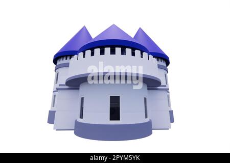 ilustration 3D-Rendering-Modell einer modernen minimalistischen, blau-violetten Burg Stockfoto