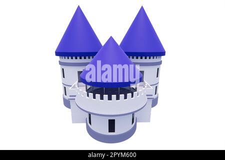 ilustration 3D-Rendering-Modell einer modernen minimalistischen, blau-violetten Burg Stockfoto