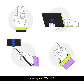 Millennials, Genz Hands Flat Line Vector Spot Illustrations Set Stock Vektor
