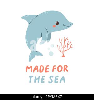 Ein Zitat mit Meereslebewesen und niedlichen Zeichentrickfilmen. Sea Poster, Print, Karte, Kinderbekleidung, Aufkleber. Stock Vektor