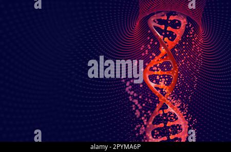 DNA-Helix. Hi-Tech-Technologie im Bereich Gentechnik. 3D Illustration auf futuristischem Hintergrund Stockfoto