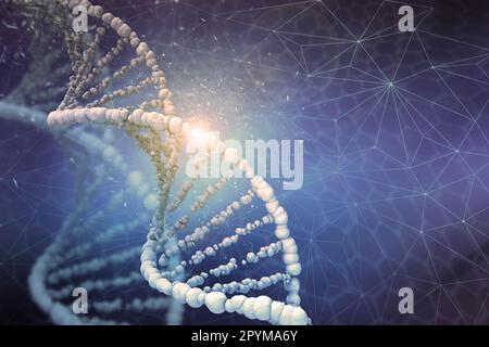 DNA-Struktur Digitale Darstellung im farbigen Hintergrund. 3D Rendern Stockfoto