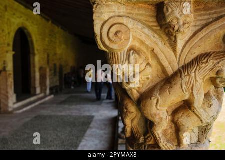 capitel,claustro del siglo XII, monasterio benedictino de Sant Miquel de Cuixa , año 879, pirineos orientales, Francia, europa Stockfoto