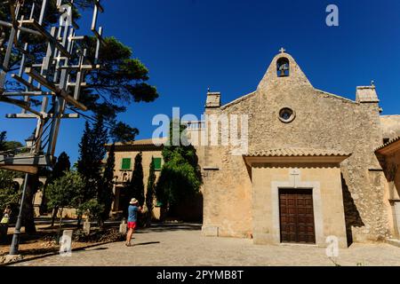 katholische Kirche, Heiligtum von Nostra Senyora de Cura, in Puig de Cura, Pla de Mallorca, Mallorca, Balearen, Spanien Stockfoto