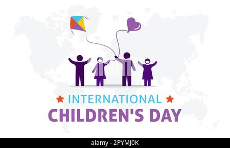 Internationaler Kindertag. Vektorabbildung eines Hintergrundposters zum glücklichen Kindertag mit einer Vektorabbildung für glückliche Kinder. Stock Vektor