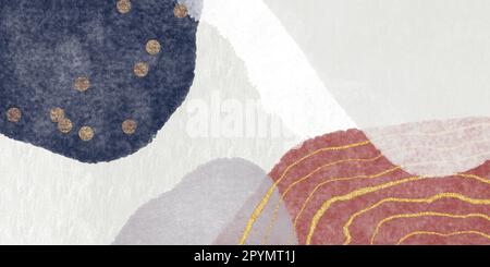 Japanisches modernes Design abstrakter Hintergrund mit Papierstruktur, schicken Farben, Kurven, Banner, Herbst, Gold, Glitzer, natürlich Stockfoto