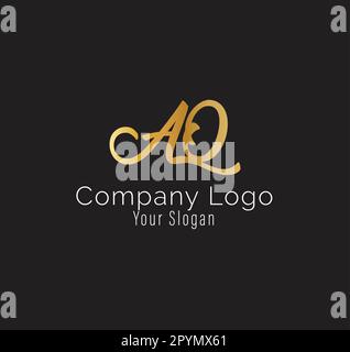 AQ-Logo-Design mit mehreren Linien und goldenen Farben. Stock Vektor