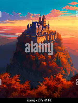 Illustration der schönen Aussicht auf Schloss Hohenzollern in den Schwäbischen Alpen - Baden-Württemberg, Deutschland Stockfoto