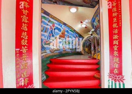 Gemälde im Inneren der Frühlings- und Herbstpavillons (春秋閣), Lotus Lake, Kaohsiung Stadt, Taiwan, Chi Ming Palast, taoistische Tempel-Pagode im chinesischen Stil Stockfoto