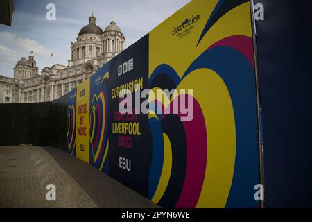 Hafen von Liverpool Building, Eurovision Village Stockfoto