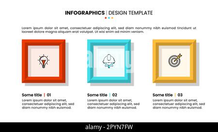 Infografik-Vorlage mit Symbolen und 3 Optionen oder Schritten. Rahmen. Kann für Workflow-Layout, Diagramm, Banner, webdesign verwendet werden. Vektordarstellung Stock Vektor