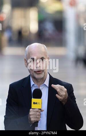 Buenos Aires, Argentinien. 4. Mai 2023. Der derzeitige Leiter der Stadtregierung und Kandidat für die Präsidentschaft des politischen Raums Propuesta Republicana (Pro), Horacio Rodríguez Larreta, kündigte neue Steuererleichterungsmaßnahmen an. (Kredit: Esteban Osorio/Alamy Live News) Stockfoto