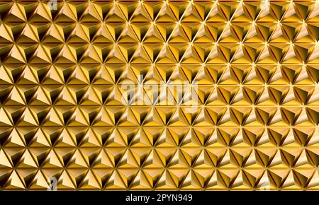 Geometrischer 3D-Renderhintergrund mit goldenem Metall und dreieckigem Design Stockfoto