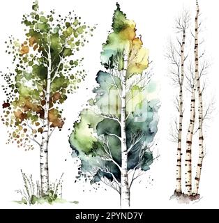 Aquarell Birkenbäume Russland Baum Designelement für Tapeten, Website Hintergrund Vektordarstellung. Stock Vektor