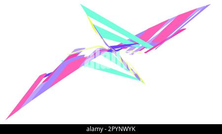 Einfacher Hintergrund einer minimalistischen, abstrakten, wunderschönen, bunten, leuchtenden geometrischen Figur in Form eines Schmetterlings, einer Blume, eines Vogel-Origami auf einem Peitschen Stock Vektor