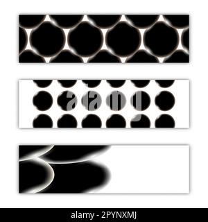 Set mit drei abstrakten schwarzen Postern Texturen Hintergrund aus magischem Steineisen wunderschöne digitale, leuchtende, helle Energie, leuchtende Kugeln. Vektor i Stock Vektor