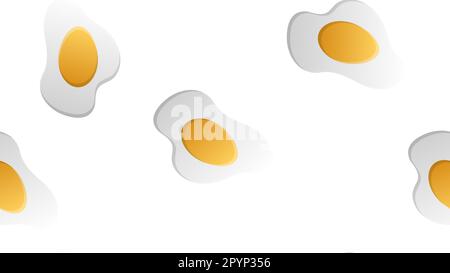 Rührei auf weißem Hintergrund, Vektordarstellung, Muster. Ei mit gelbem Eigelb. Köstliches Frühstück. Nahtlose Illustration. Stilvolle Tapete Stock Vektor