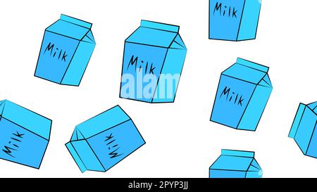 Schachtel mit Milch auf weißem Hintergrund, Vektordarstellung, Muster, nahtlose Illustration. Eine große blaue Pappschachtel mit einem Getränk. Natürliches Getränk, Natu Stock Vektor