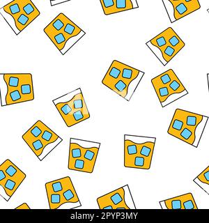 Nahtloses Muster einfacher abstrakter alkoholischer Glasbecher aus starkem schottischen irischen Singleton-Whiskey mit Eis, Barsymbole auf weißem Hintergrund. Vektor Stock Vektor