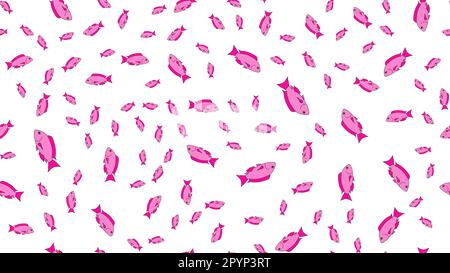 Leuchtendes Mottenmuster, nahtlos von einer Vielzahl lilafarbener Seefische im Wasser von Wasservögeln mit Flossen. Vektordarstellung. Stock Vektor