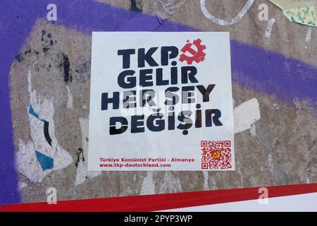 Aufkleber, Präsidentschaftswahlen, Parlamentswahlen in der Türkei im Mai 2023, türkische Bürger, Berlin, Deutschland Stockfoto