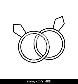 Schwarz-Weiß-Linear einfaches Symbol aus zwei Ringen mit Diamanten für eine Hochzeit oder Verlobung für das Fest der Liebe Valentinstag oder 8. März. Vektor i Stock Vektor