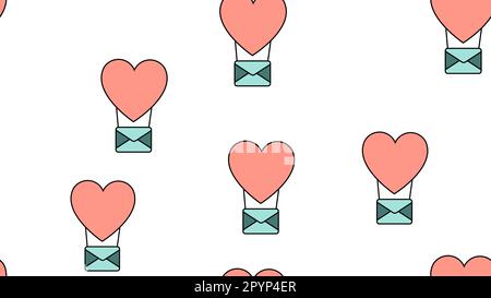 Endlose, nahtlose Muster von flachen Symbolen von Ballons und Umschlägen mit Liebesstücken für das Fest der Liebe Valentinstag 14. Februar oder 8. März Stock Vektor