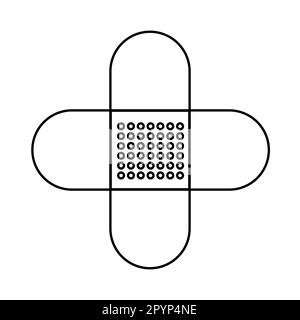 Hygienisch-medizinisches Doppelbandgerät zum Versiegeln und Desinfizieren von Wunden und Schnitten, einfaches schwarz-weißes Symbol auf weißem Hintergrund. Vektordarstellung. Stock Vektor