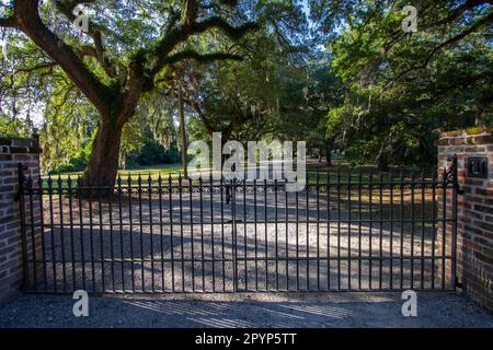 Eintritt zur historischen Stätte McLeod Plantation, Charleston, SC Stockfoto