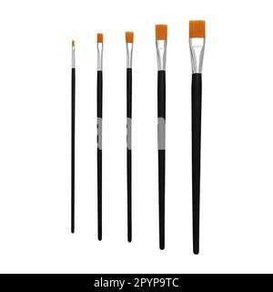 Flacher synthetischer Pinsel, isoliert auf weißem Hintergrund. Aktienfoto Stockfoto