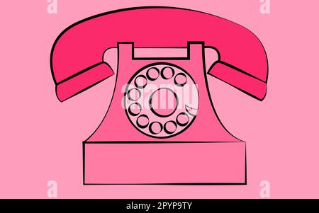 Pinkfarbenes stationäres altes Retro-Hipster-Telefon im antiken Retro-Stil mit Schnorchel und Scheibe auf pinkfarbenem Hintergrund. Vektordarstellung Stock Vektor