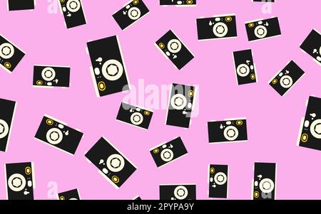 Texturmuster einer alten Retro-Antiquitäten-Hipster-Kamera mit Linse und Diaphragma. Der Hintergrund. Stock Vektor