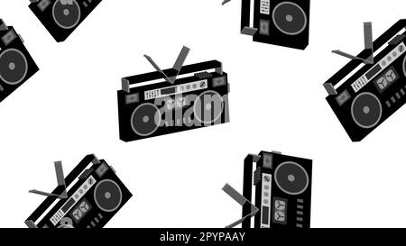 Nahtlose Struktur von altmodischen, hipstersih-modischen, isometrischen Musik-Audiorecorder für Audiokassetten aus den 70er, 80er und 90er Jahren. Stock Vektor