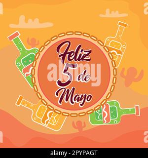 Cinco de Mayo Card Tequila Flaschenvektor Stock Vektor