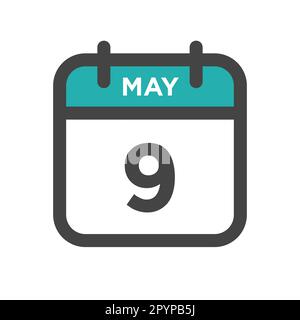 Mai 9 Kalendertag oder Kalenderdatum für Termin und Termin Stock Vektor