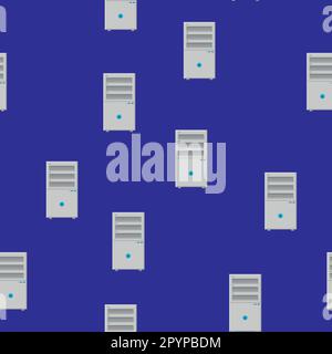 Nahtloses Muster, Struktur moderner, leistungsstarker, rechteckiger digitaler Systemblöcke für einen stationären Computer, Technologie isoliert auf blauem Hintergrund. Stock Vektor