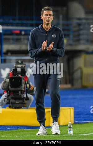 Empoli, Italien. 04. Mai 2023. Carlo Castellani Stadion, Empoli, Italien, 04. Mai 2023, Bolognas Cheftrainer Thiago Motta während des Empoli FC gegen Bologna FC – spiel Der italienischen Fußballserie A Credit: Live Media Publishing Group/Alamy Live News Stockfoto