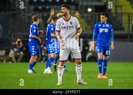 Empoli, Italien. 04. Mai 2023. Carlo Castellani Stadion, Empoli, Italien, 04. Mai 2023, Bolognas Enttäuschung über Riccardo Orsolini während des Empoli FC gegen Bologna FC - spiel Der italienischen Fußballserie A Credit: Live Media Publishing Group/Alamy Live News Stockfoto