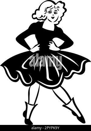 Frau, die in schwarz-weiß tanzt, minimalistische Vektordarstellung Stock Vektor