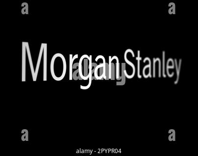 New York City, USA, März 2023: Weißes Morgan Stanley Logo auf schwarzem Hintergrund. Morgan Stanley ist eine amerikanische multinationale Investmentbank. Illustrat Stockfoto