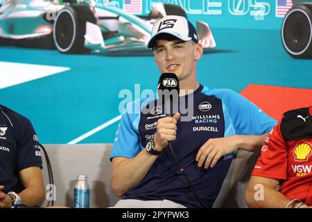 Miami Gardens, Florida, USA, 04/05/2023, Pressekonferenz SARSERGEANT Logan (usa), Williams Racing FW45, Portrait während des Formel 1 Crypto.com Miami Grand Prix 2023, 5. Runde der Formel-1-Weltmeisterschaft 2023 vom 05. Bis 07. Mai 2023 auf dem Miami International Autodrome, in Miami Gardens, Florida, Vereinigte Staaten von Amerika - Foto: Antonin Vincent/DPPI/LiveMedia Stockfoto