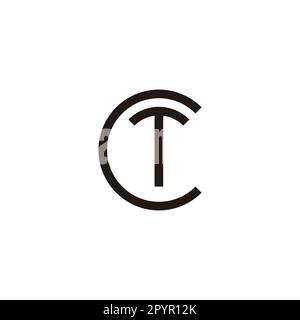 Buchstabe CT TC C T Kreis, umrissenes geometrisches Symbol einfacher Logovektor Stock Vektor