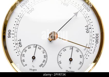 Aneroid-Barometer auf weißem Hintergrund isoliert Stockfoto