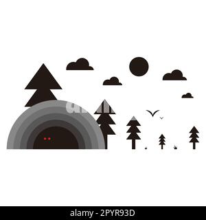 Wald und Höhle, Darstellung geometrisches Symbol einfacher Logo-Vektor Stock Vektor
